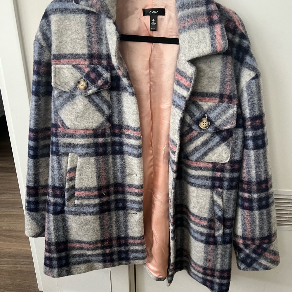 Aqua Women's Plaid Jacket - Gray and Pink